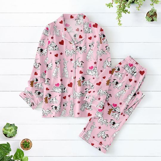 Discover Disney 101 Dalmatians Valentine Pajamas Set, Cute Dog Women Pajamas, Pongo And Perdita Couple Pajamas For Dog Lovers, Couple Pjs