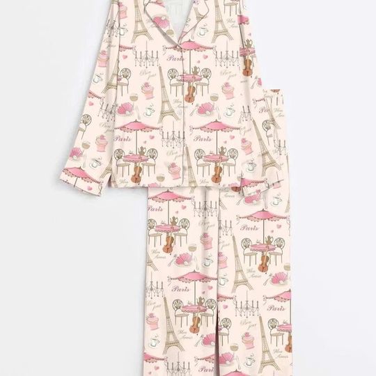 Discover Women’s Bonjour Paris Eiffel Tower Pajama Set for Travel and Lounge