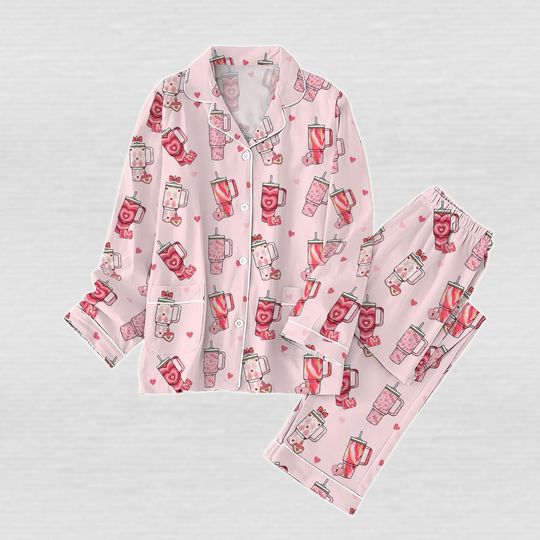 Discover Obsessive Cup Disorder Pajamas Set, Valentine's Day Holiday Pajamas, Love Cup Women Pajamas, Pink Sleepwear, Cute Matching Pajamas Set