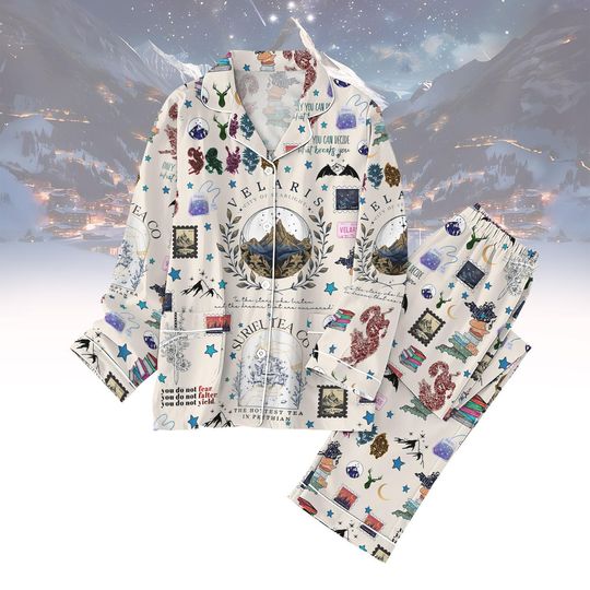 Velaris Bookish Pajama Set for Adults, Long Sleeve Sleepwear, Reader's Suriel Tea Cozy PJs, Gift for Her