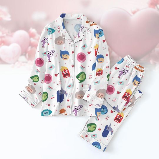 Inside Out Valentine's Pajama Set, Disney Emotions Holiday Pajamas, Joy Sadness Anxiety Cartoon Pixar Shirt, Matching Adult Pajamas