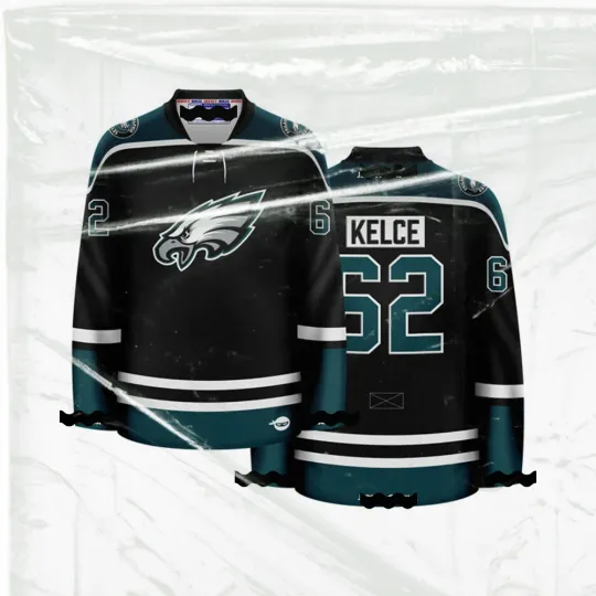 Discover Phila.Eagles Black Crossover Hockey Jersey - Kelce