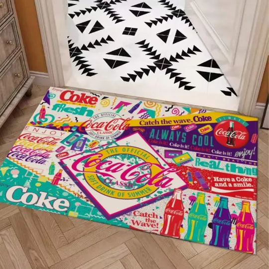 Discover Co Cola Classic Print Door Mat Kitchen / Bathroom With Non-slip Backing