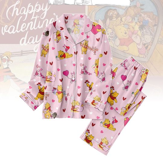 Discover Valentine's Day Winnie the Pooh Pajamas Set, Heart Balloon Winnie the Pooh Pajama, Disney Valentine's Day Sleepwear, Lover Pjs Gift