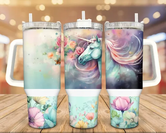 Discover Colorful Unicorn Stainless Steel Tumbler 40 oz with Handle