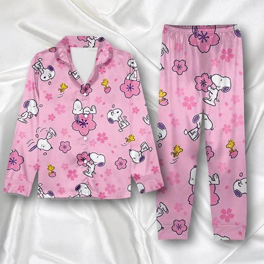 Discover Snoopy Dog Pajama Set for Women, Cute Cartoon Puppy Love Print, Cozy Romantic Sleepwear, Valentine Gift PJs, Pink Holiday Pajamas