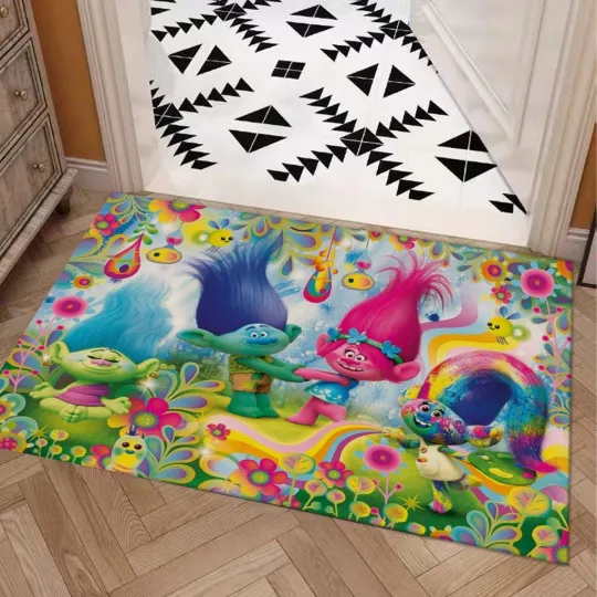 Discover Happy DreamWorks Trolls Print Doormat Rug Carpet With Non-slip Backing