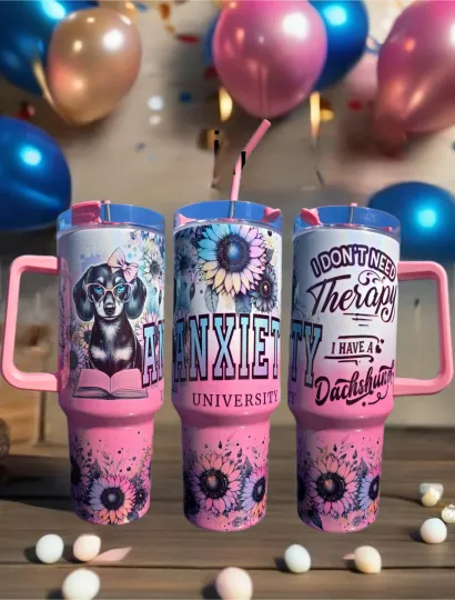 Discover Dachshund Dog 40oz Tumbler Stainless Steel with Handle, Lid, Straw