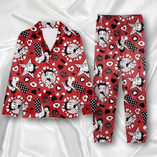 Discover Betty Boop Nightwear Pajama Set, Adult Pajamas Set, Betty Boop Valentine Day Pajamas, Betty Boop Satin Sleepwear, Cute Cartoon Girl Pajamas