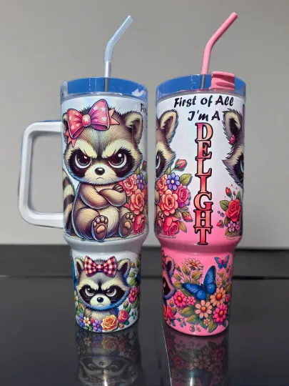 Discover Cute Raccoon 40oz Tumbler with Handle, Funny and Sarcastic