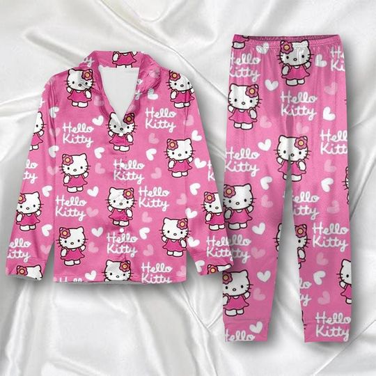 Discover Hello Kitty Pajamas Set, Cute Kitty Pajamas For Women, Kitty And Friends Holiday Pajamas, Valentine Gift, Pink Kitty Pajamas For Party