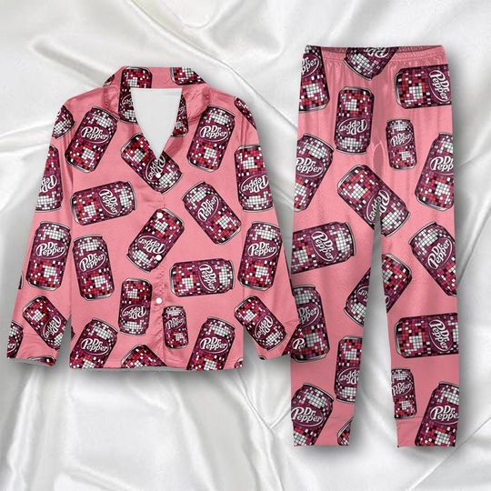 Discover Satin Dr Pepper Pajamas Set, Dr Pepper Soda Lover Pajamas, Drinks Lover Loungewear, Diet Pepper Sleepwear, Gift for Dr Pepper Lover