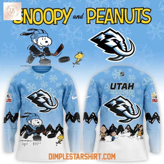 Discover Personalized Ut.ah Mammoth x Snoopy And Peanuts Hockey Shirt Men's Fan Gear Gift