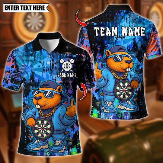 Discover Personalized Name Dart Polo Shirt, Cool Capybara Dartboard Design ,Custom Team Shirt for Men, Gift for Darts Players
