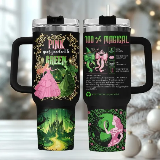 Discover Magical Witch 40oz Tumbler with Handle Pink Green Travel Gift Cup