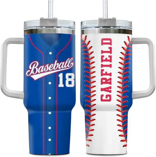 Discover Personalized Baseball Tumbler Baseball Jersey 40 oz Tumbler with Handle