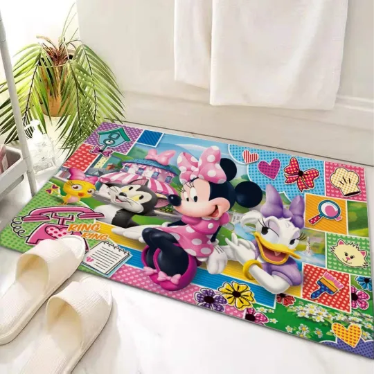Discover Minnie's Happy Helpers Print Doormat Rug Carpet With Non-slip Backing