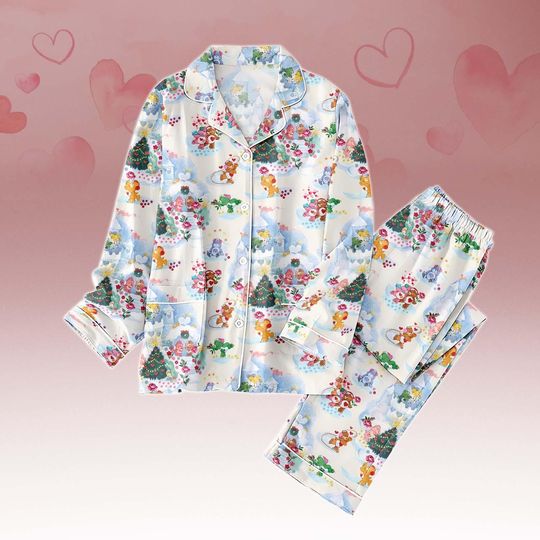 Discover Bear Thick PJs Set, Cute Bear Long Thick Pajamas, Love Long Pajama Set, Women Pajamas, Gift for Her