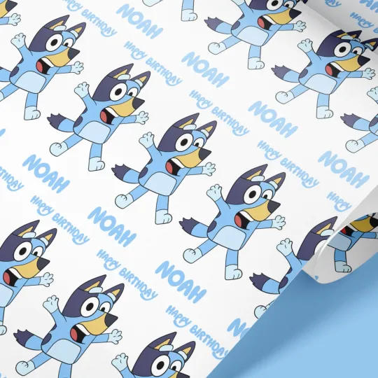 Discover BlueyDad Personalized Wrapping Paper with Custom Name, Age & Occasion for Kids Gifts