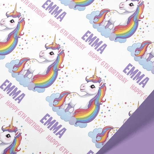 Discover Rainbow Unicorn Personalized Wrapping Paper for Girls