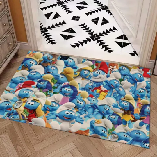 Discover The Smuurfs Cartoon Comics Print Doormat Rug Carpet With Non-slip Backing