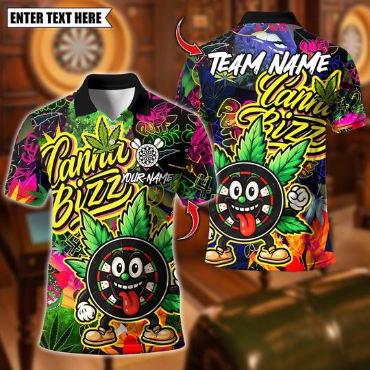 Discover Personalized Name Dart Polo Shirt, Cannabis Vibe Dartboard Design ,Custom Team Shirt for Men, Gift for Darts Players