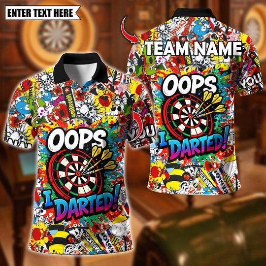 Discover Personalized Name Dart Polo Shirt, Darts Oops! I Darted Graffiti Design ,Custom Team Shirt for Men Women, Gift for Darts Players