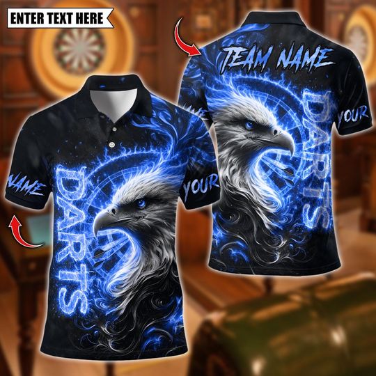 Discover Personalized Name Dart Polo Shirt, Adler Eagle Dartboard Design ,Custom Team Shirt for Men Women, Gift for Darts Players