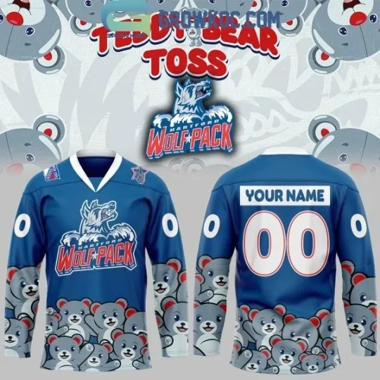 Discover Hartford Wolf Pack Teddy Bear Toss Blue Personalized Hockey Jersey