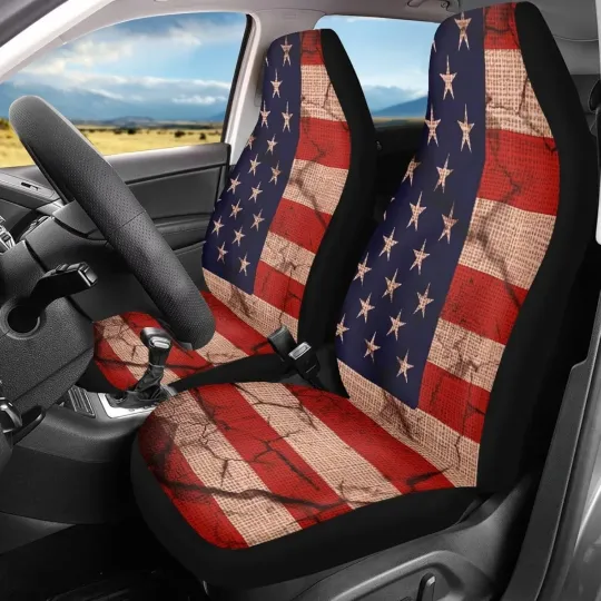 Discover 2PCS American Flag Print Car Seat Covers for Front Seats,Soft Polyester Auto Cus