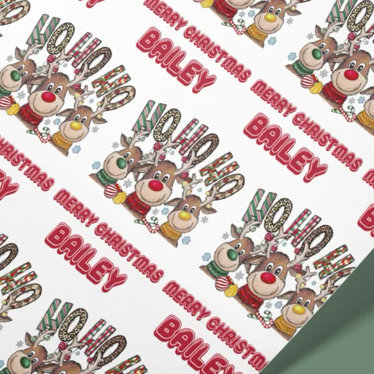 Discover Personalised HO HO HO Reindeer Wrapping Paper