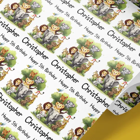 Discover Jungle Animal Personalized Wrapping Paper for Kids Gift Wrap