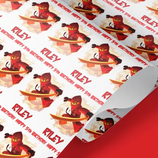 Discover Personalised Ninjago Wrapping Paper Kai Theme for Kids' Birthdays