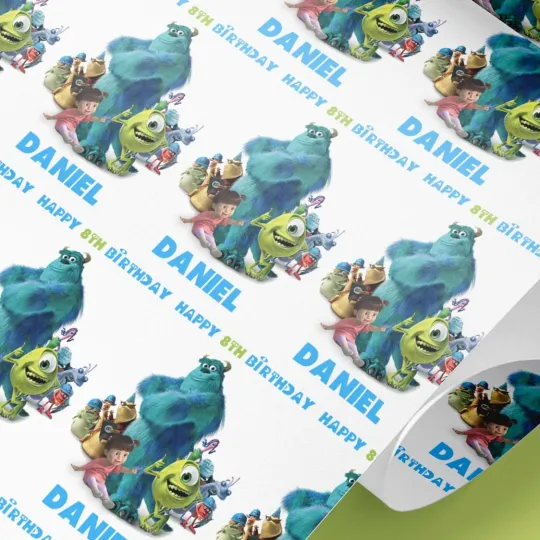 Discover Monsters Inc Personalised Wrapping Paper for Kids' Birthday Gifts