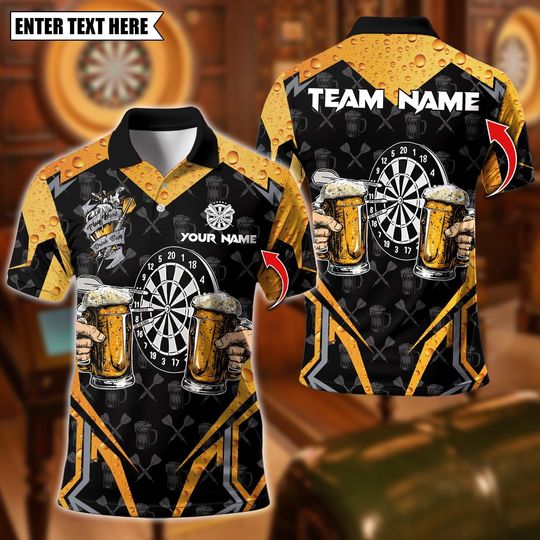 Discover Personalized Name Dart Polo Shirt, Funny Dartboard And Beer Design, Custom Team Shirt for Men, Gift for Darts Players