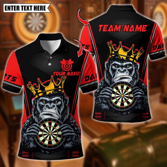 Discover Personalized Name Dart Polo Shirt, King Gorilla Dartboard Design ,Custom Team Shirt for Men Women, Gift for Darts Players