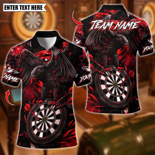 Discover Personalized Name Dart Polo Shirt, Crow With Dartboard Design ,Custom Team Shirt for Men, Gift for Darts Players