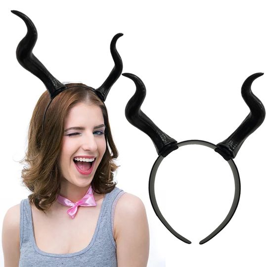 Discover Demon Horn Antelope Sheep Headband Animal Cosplay Witch Black Queen Headwear Halloween Carnival Hair Hoop Party Costume Hairband