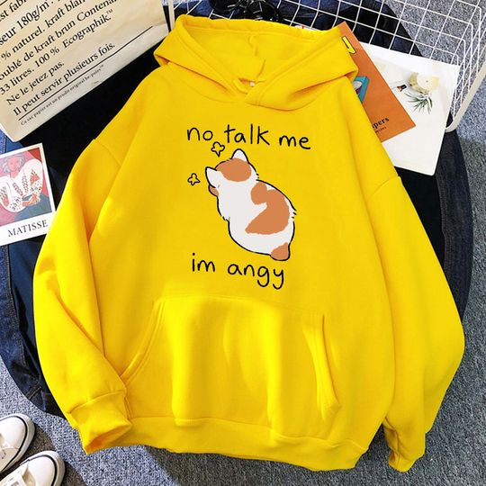 Discover No Talk Me Cute Angry Cat Print Women Hoody Hip Hop Soft Hoodies Casual Fleece Pullovers Oversize Fleece Streetwear Woman