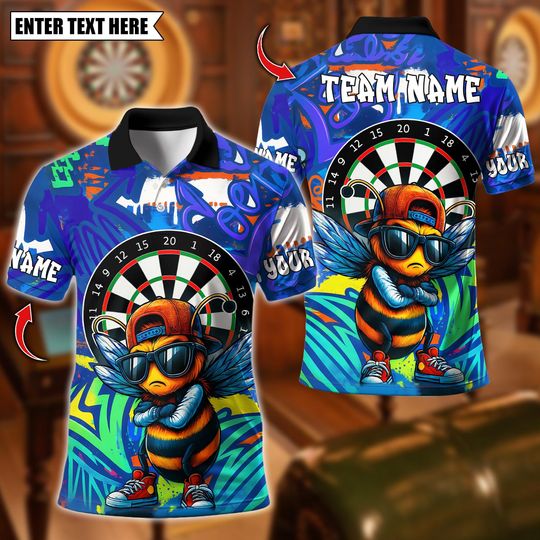 Discover Personalized Name Dart Polo Shirt, Cool Bee Graffiti Urban With Dartboard Design ,Custom Team Shirt for Men, Gift for Darts Players