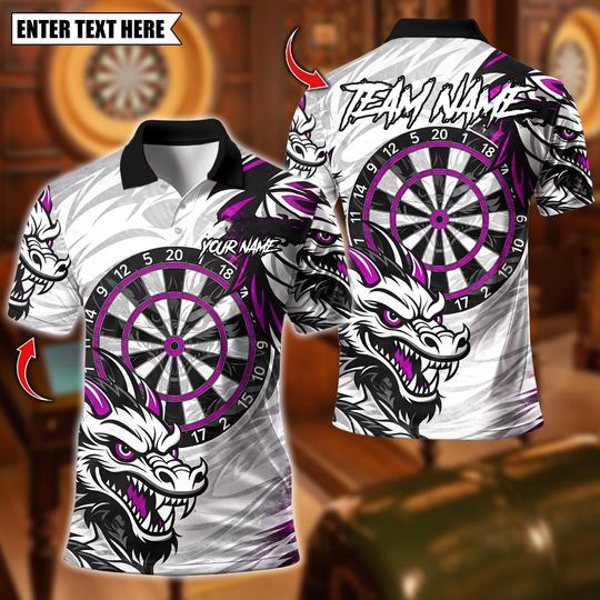 Discover Personalized Name Dart Polo Shirt, Dragon Dartboard Design ,Custom Team Shirt for Men Women, Gift for Darts Players