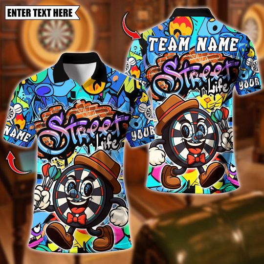Discover Personalized Name Dart Polo Shirt, Graffiti Mr Dartboard Design ,Custom Team Shirt for Men Women, Gift for Darts Players