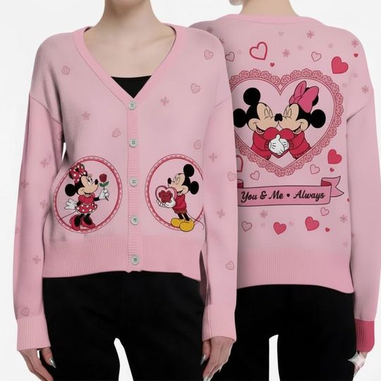 Disney Castle Mickey And Minnie Cardigan, Mickey And Friends Happy Valentine Cardigan, Disney Girl Matching Trip Outfits, Valentine Gift