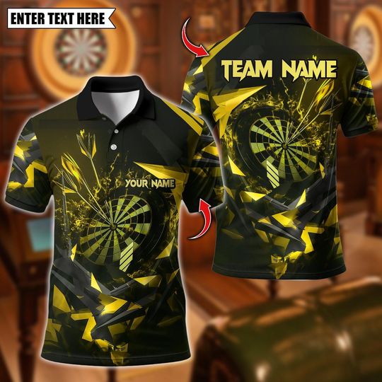 Discover Personalized Name Dart Polo Shirt, Dartboard Design, Custom Team Shirt for Men, Gift for Darts Players