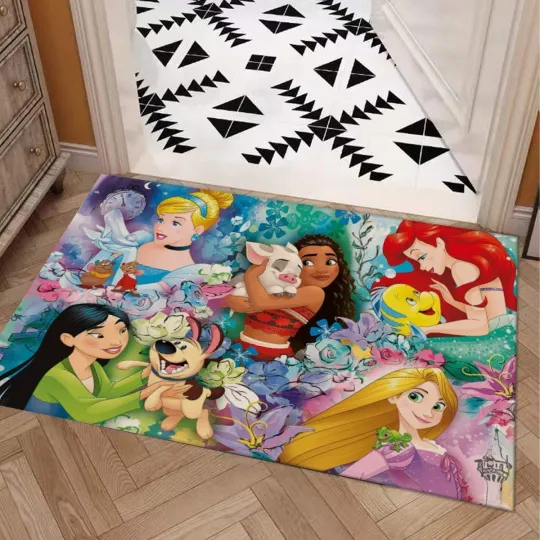 Discover Disney Princess Characters Print Door Mat Rug Carpet With Non-slip Backing