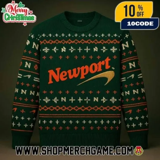 Discover Newport Logo Green Fair Isle Ugly Christmas Sweater With N Letter Pattern