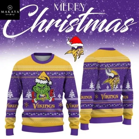Discover Minnesota Viking 2026 1Grinch Happy New Year football Ugly Christmas Sweaters