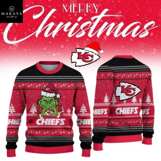 Discover Kansas City Chief 2026 1Grinch Happy New Year football Ugly Christmas Sweaters