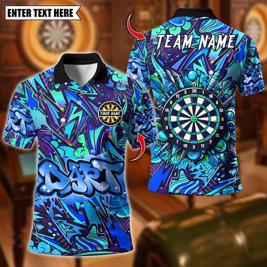 Discover Personalized Name Dart Polo Shirt, Graffiti Gunners Dartboard Design, Custom Team Shirt for Men, Gift for Darts Players