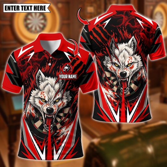 Discover Personalized Name Dart Polo Shirt, Darts Wolf Crack Design ,Custom Team Shirt for Men, Gift for Darts Players